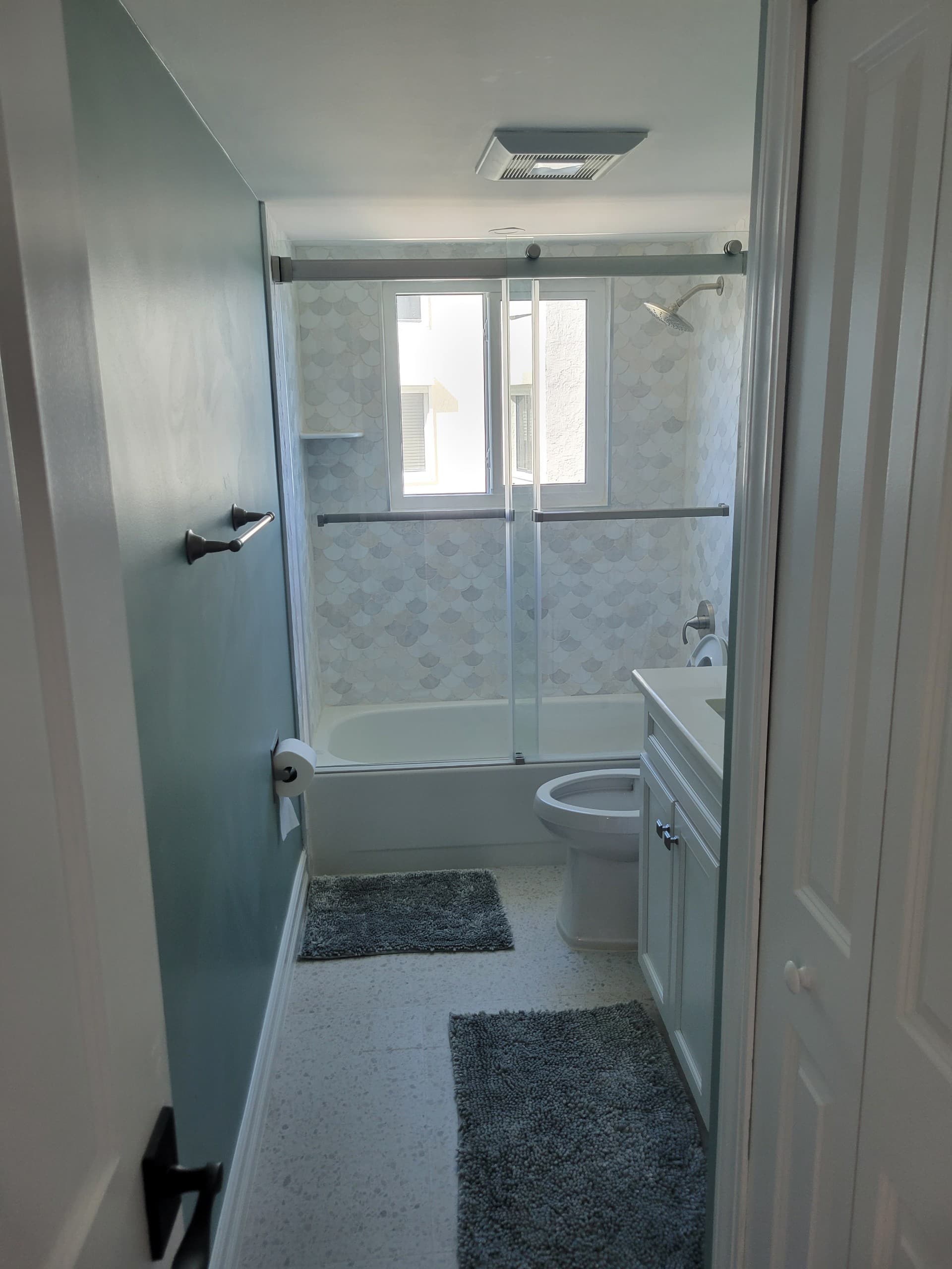 Contemporary bathroom with glass shower